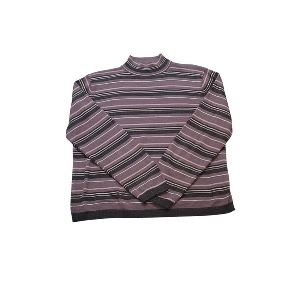 Pendleton Merino Wool Striped Mock Neck Sweater Purple Women's L Long Sleeve - Picture 10 of 11